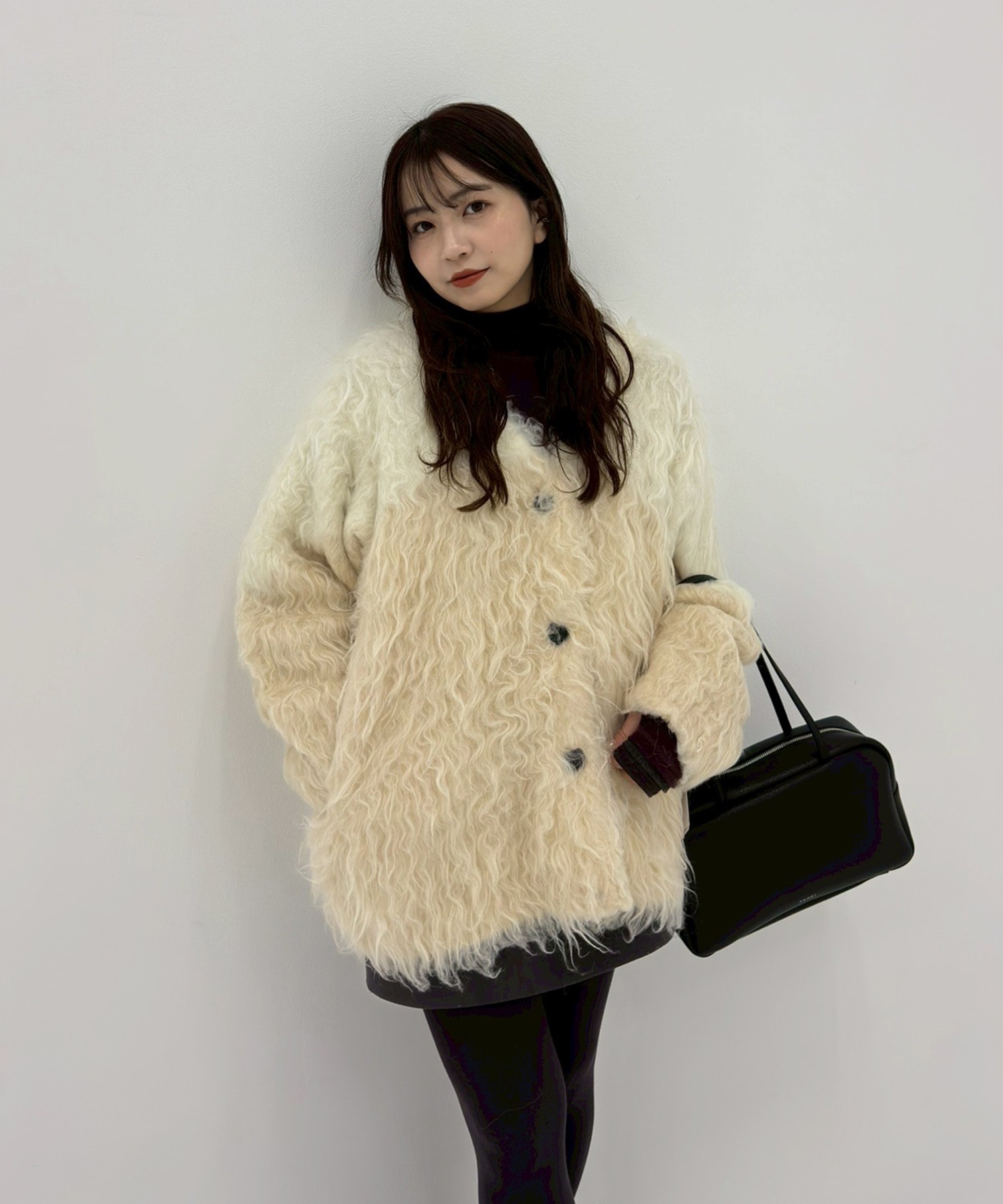 BI COLOR SHAGGY KNIT CARDIGAN(1 IVORY): CLANE: WOMENS｜ STUDIOUS