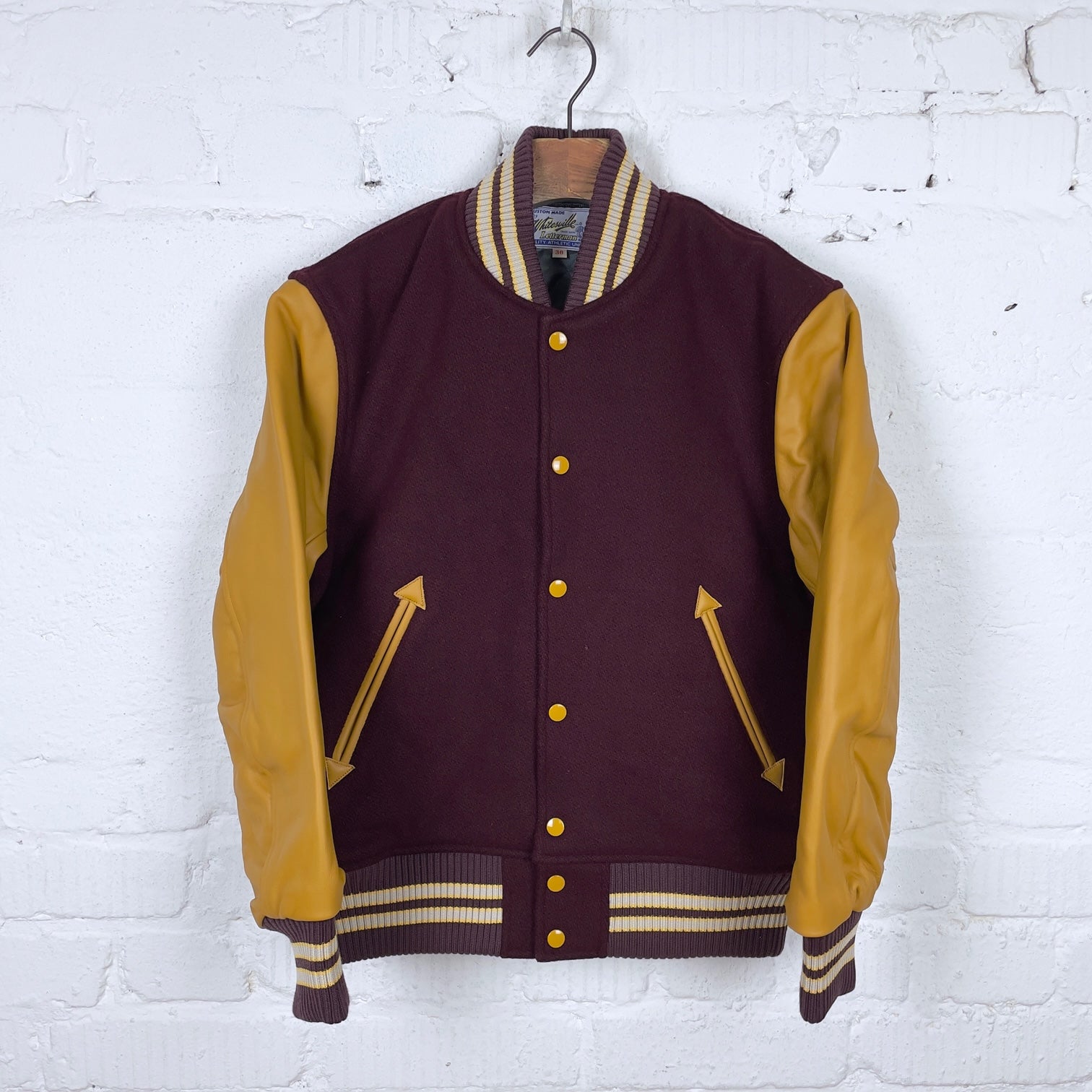30oz wool melton award jacket “solid” - wine x gold | whitesville